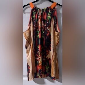 Women's T Tahari Floral & Striped High Neck Multicolored Sleeveless Blouse